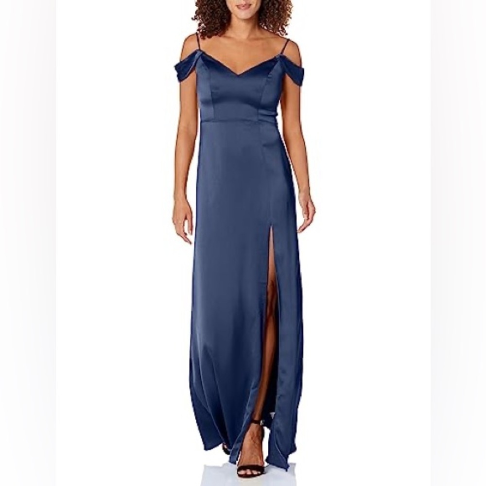 Jenny Yoo Priyanka Dress Off The Shoulder French Blue Navy Satin sz 4 Bridesmaid